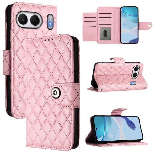 OnePlus Nord 4 5G Pink Rhombic Texture Flip Leather Case with Lanyard - 1