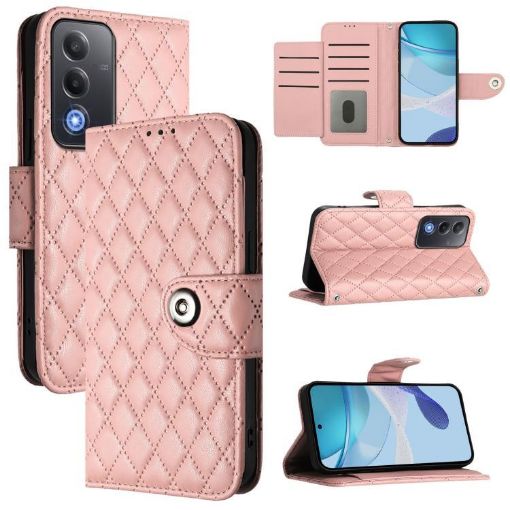 OPPO A5/A3 Pro 5G Rhombic Texture Flip Leather Case with Lanyard Pink - 1