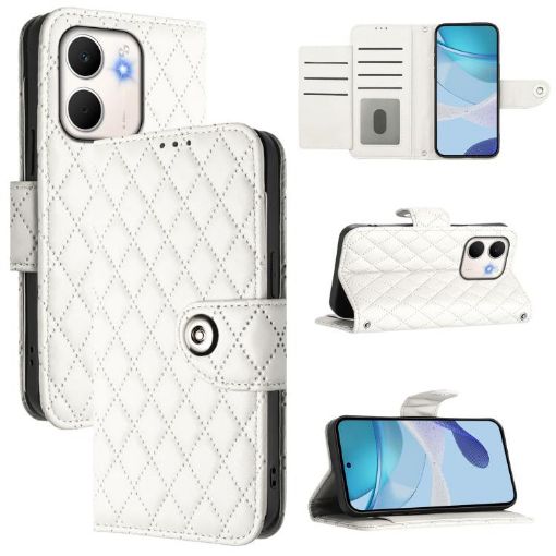 OPPO A5x 4G/5G Global Rhombic Flip Leather Case with Lanyard - White - 1