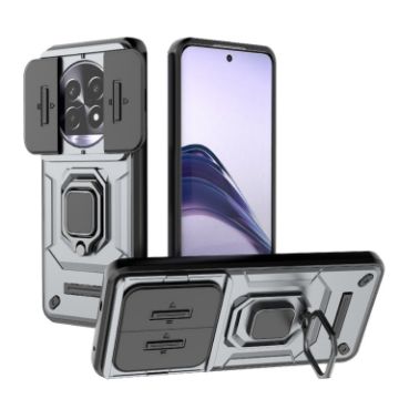 Realme 13 Pro 5G Grey Shockproof Phone Case with Holder - Camshield TPU + PC - 1