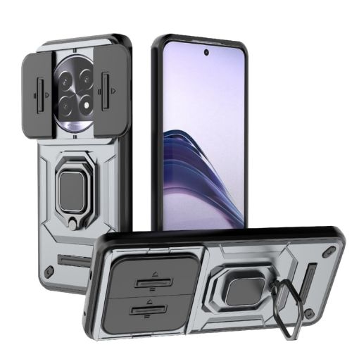 Realme 13 Pro 5G Grey Shockproof Phone Case with Holder - Camshield TPU + PC - 1