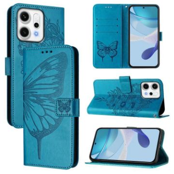 OPPO Reno14 Pro 5G Blue Embossed Butterfly Leather Phone Case - 1