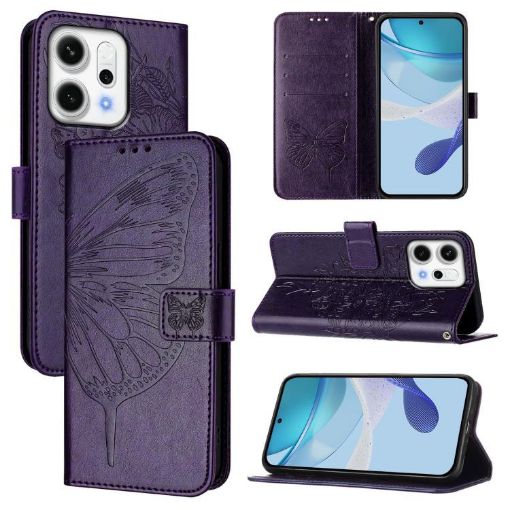 OPPO Reno14 5G Global Butterfly Leather Case - Dark Purple - 1