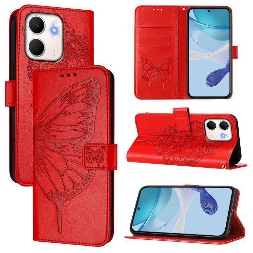 OPPO A5x 4G/5G Global Red Embossed Butterfly Leather Phone Case - 1