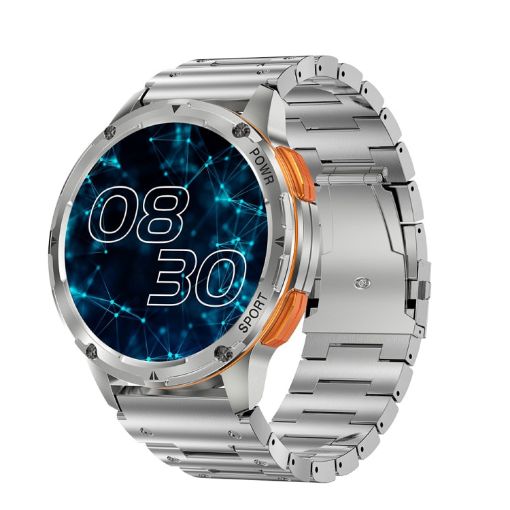 LEMFO AK59 Smart Watch, 1.43" AMOLED Round Screen, Steel Strap, Silver - 1