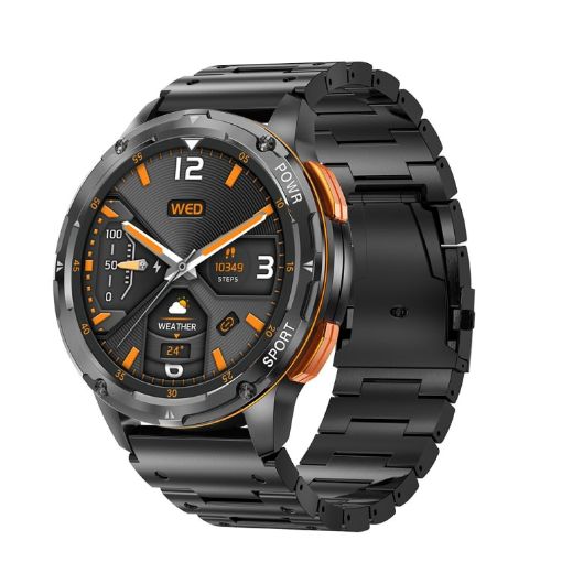 LEMFO AK59 Smart Watch - 1.43" AMOLED Round Screen, Steel Strap, Black - 1