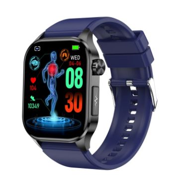 ET580 Sports Smart Watch: 2.04" AMOLED, Bluetooth Call, ECG, Blue Band - 1