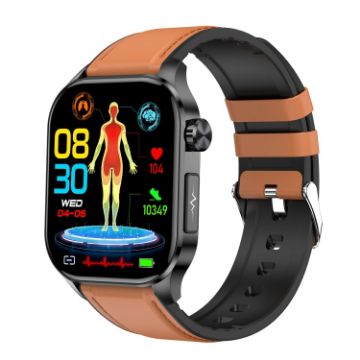 ET580 Sports Smart Watch, 2.04" AMOLED, Bluetooth Call, ECG, Brown Leather - 1