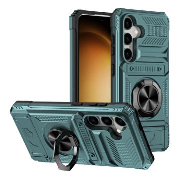 Samsung Galaxy S24 5G Shockproof Card Case with Ring Holder - Green - 1