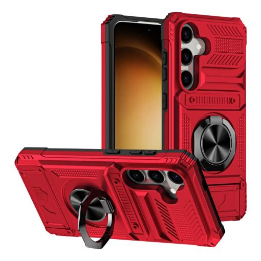 Samsung Galaxy S24+ 5G Shockproof Card Case with Ring Holder - Red - 1