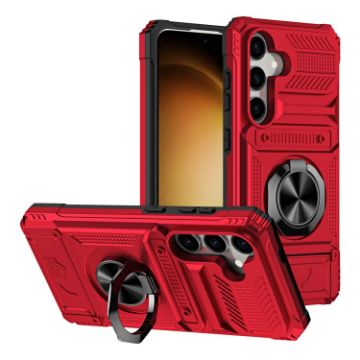 Samsung Galaxy A25 5G Shockproof Card Case with Ring Holder - Red - 1