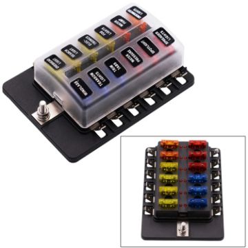 12-Slot Fuse Box Kit with LED Indicator for Auto, Car, Truck, Boat - 1