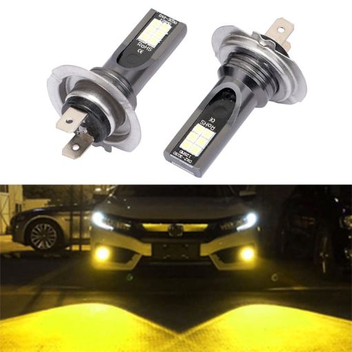 H7 Car LED Fog Light 2PCS 12V-24V 12W 3000K 800LM 12LEDs Yellow - 1