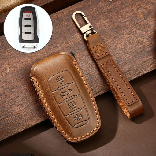 Hallmo Brown Cowhide Leather Key Cover for Haval H6 - 1