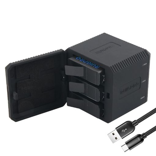 RUIGPRO USB Triple Battery Charger Box for GoPro HERO6/5 with LED Light - 1
