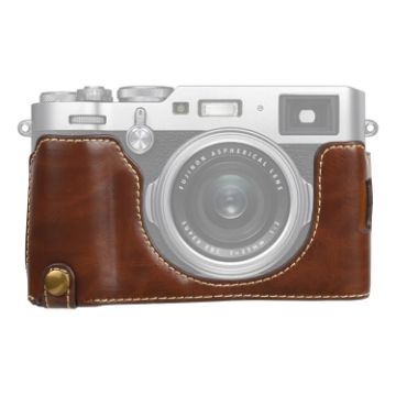FUJIFILM X100V PU Leather Camera Half Case Base, 1/4" Thread, Coffee - 1