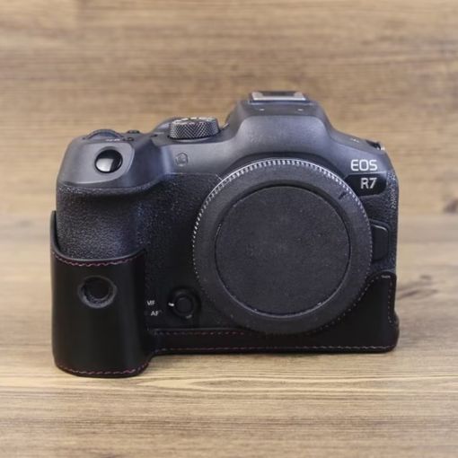 Canon EOS R7 PU Leather Camera Half Case Base, 1/4" Thread, Black - 1