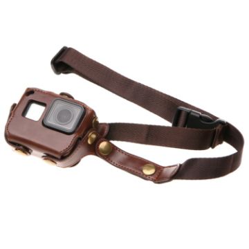 GoPro HERO7/6/5 PU Leather Case with Neck Strap & Buttons - Brown - 1