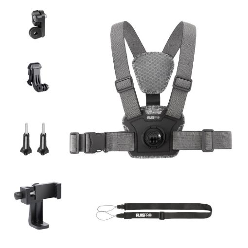 360 Phone Clamp Adjustable Body Mount Belt Chest Strap, 6 in 1 (Grey) - 1