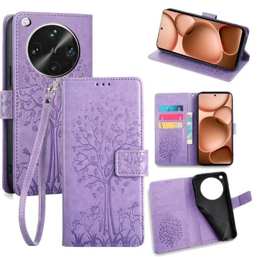OPPO Find X8 Ultra Purple Tree & Deer Embossed Leather Phone Case - 1