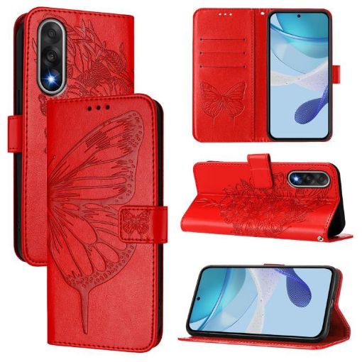 OnePlus Ace 5 Ultra Red Leather Phone Case with Embossed Butterfly Design - 1