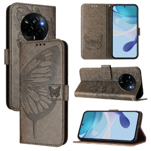 Realme Narzo 80/14 Pro 5G Embossed Butterfly Leather Case Grey - 1