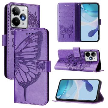 Realme Neo7 Turbo 5G Butterfly Embossed Leather Case - Light Purple - 1
