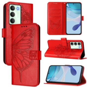 Realme V70/14x Global/C75 5G Red Embossed Butterfly Leather Case - 1