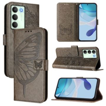 Realme V70/14x Global/C75 5G Grey Embossed Butterfly Leather Case - 1