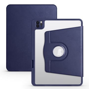 iPad Pro 13 2024 Dark Blue Leather Case with 360 Rotation Holder - 1