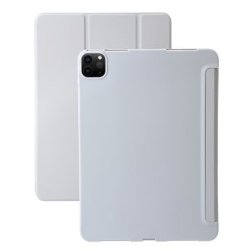 iPad Pro 13 2024 Grey Leather Case - Three-fold Holder Flip Cover - 1
