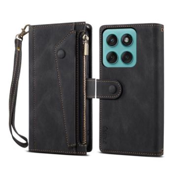 Moto G56 5G ESEBLE Retro Frosted RFID Leather Case - Black - 1