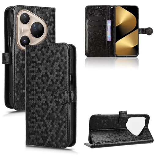 Huawei Pura 80 Pro 5G Leather Phone Case - Honeycomb Dot Texture Black - 1