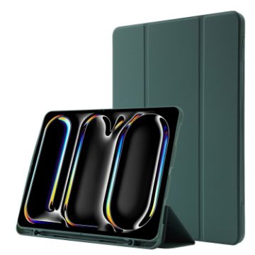 iPad Pro 13 2024 Dark Green Leather Case with Pen Slot - 1
