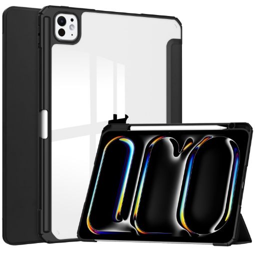 iPad Pro 13 2024 Black TPU Smart Leather Tablet Case 3-Fold Cover - 1