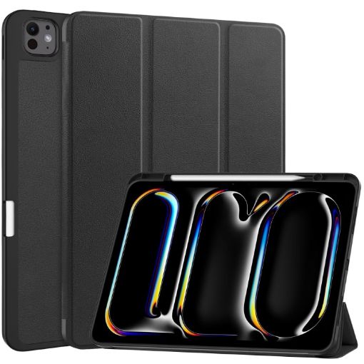 iPad Pro 13 2024 Black TPU Leather Case with Pen Tray & 3-Fold Holder - 1