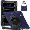 iPad Pro 13 2024 Rotatable Holder Silicone PC Case w/ Strap - Navy Blue - 1