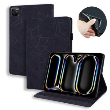iPad Pro 13 2024 Black Calf Texture Embossed Leather Tablet Case - 1