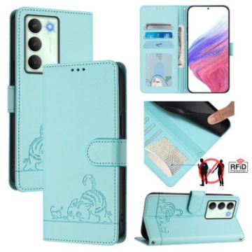 Realme V70/14x/C75 5G Cat Rat Embossed RFID Leather Case Mint Green - 1