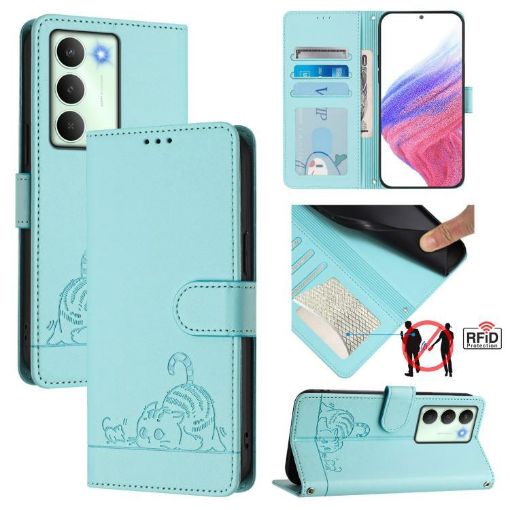 Realme V70/14x/C75 5G Cat Rat Embossed RFID Leather Case Mint Green - 1