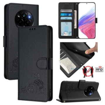 Realme Narzo 80/14 Pro 5G Cat Rat Embossed RFID Leather Case Black - 1