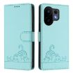 Vivo S30 Mint Green Cat Rat Embossed RFID Leather Case with Lanyard - 2