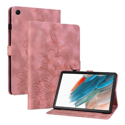 Samsung Galaxy Tab A8 10.5 2022 Pink Lily Embossed Leather Case - 1