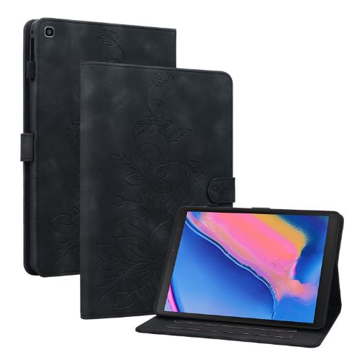 Samsung Galaxy Tab A 8.0 2019 Black Lily Embossed Leather Case - 1