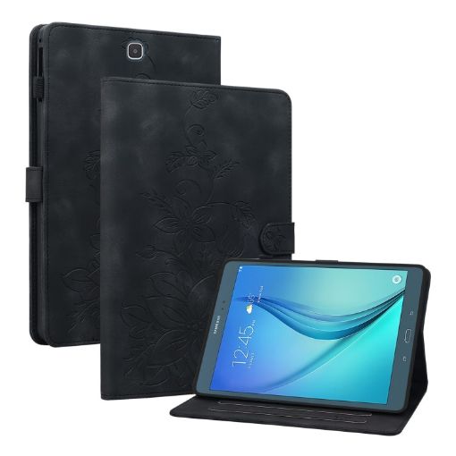 Samsung Galaxy Tab A 9.7 T550 T555 Lily Embossed Leather Case Black - 1