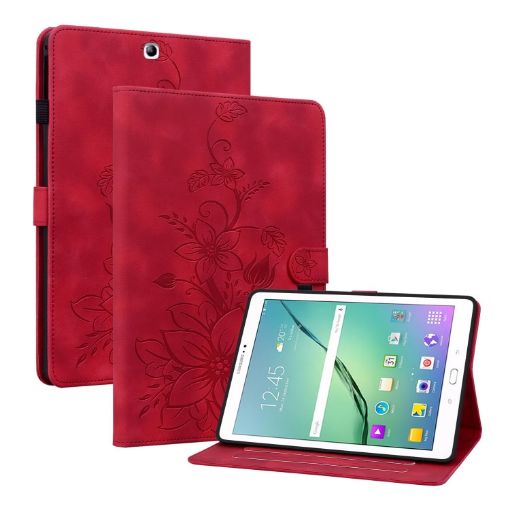Samsung Galaxy Tab S2 9.7 T810 T815 Red Lily Embossed Leather Case - 1