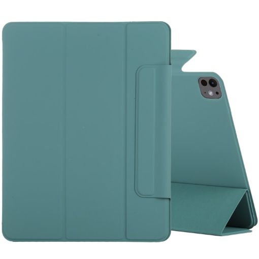iPad Pro 13 2024 Green Magnetic PU Leather Tablet Case with Clip Buckle - 1