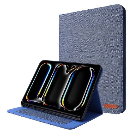iPad Pro 13 2024 Fabric Leather Case - Blue Tablet Cover - 1
