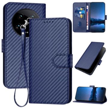 Xiaomi 14 Ultra YX0070 Carbon Fiber Leather Case with Lanyard Blue - 1