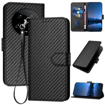 Xiaomi 14 Ultra YX0070 Carbon Fiber Leather Case with Lanyard (Black) - 1